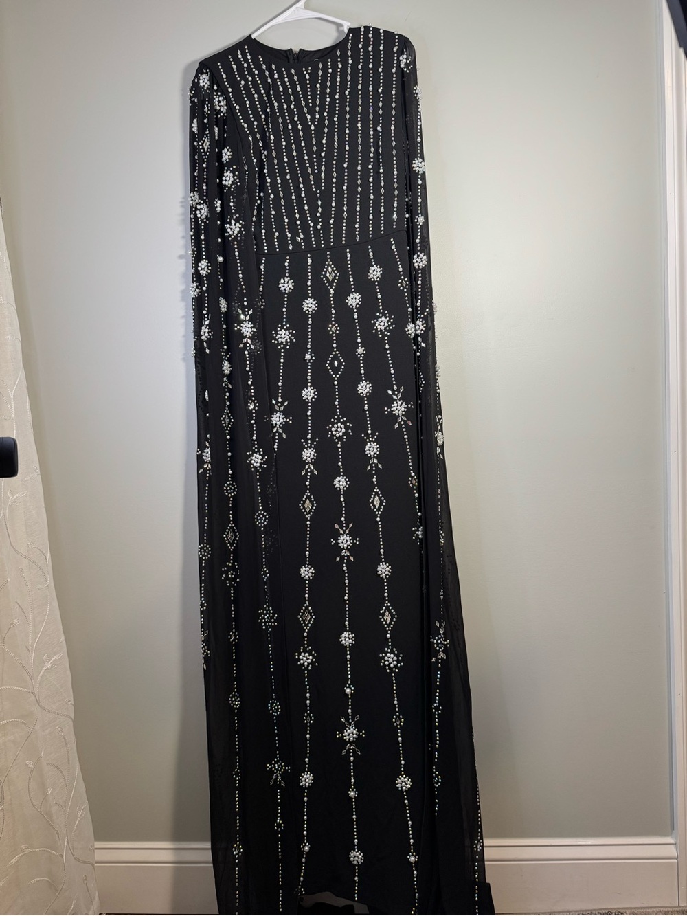 Faeriesty Black Long Sleeve Beaded Maxi Dress Elegant Formal Dress Medium